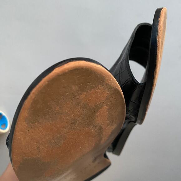 1.STATE Celvin Black Open Toe D'Orsay Flats Croc Embossed Leather Women Sz 6.5 - Picture 9 of 11